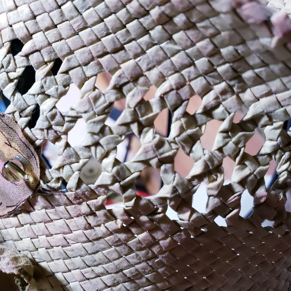 Vintage Scala Straw Hat Upcycled Painted‎ beads, feathers